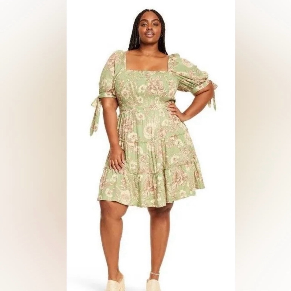 Floral Green and Brown Dress